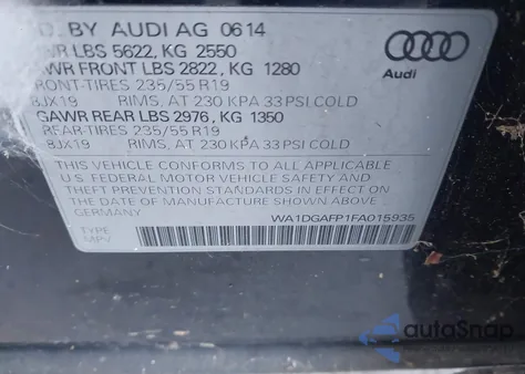 2015 Audi Q5 3.0T Premium Plus z USA, uszkodzony, nr VIN WA1DGAFP1FA015935